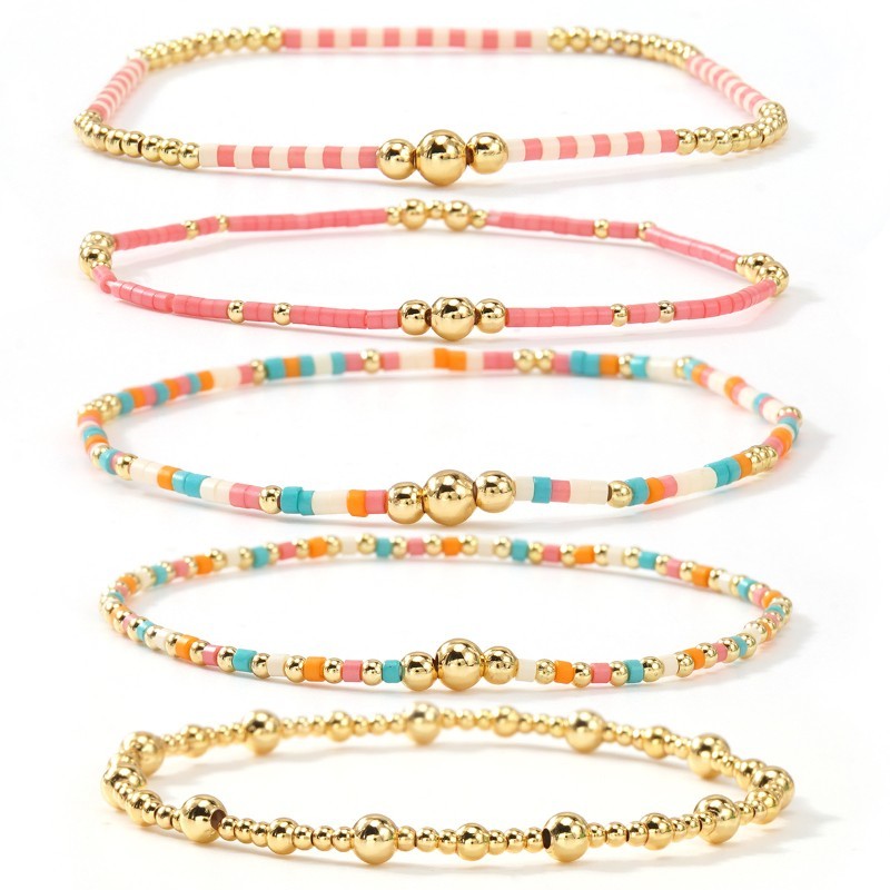 MULTI LAYER NATURAL STONE BALL CHAIN LINK BRACELET | 40B5228