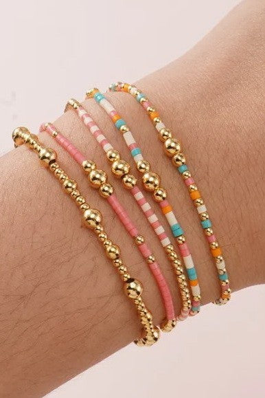 MULTI LAYER NATURAL STONE BALL CHAIN LINK BRACELET | 40B5228