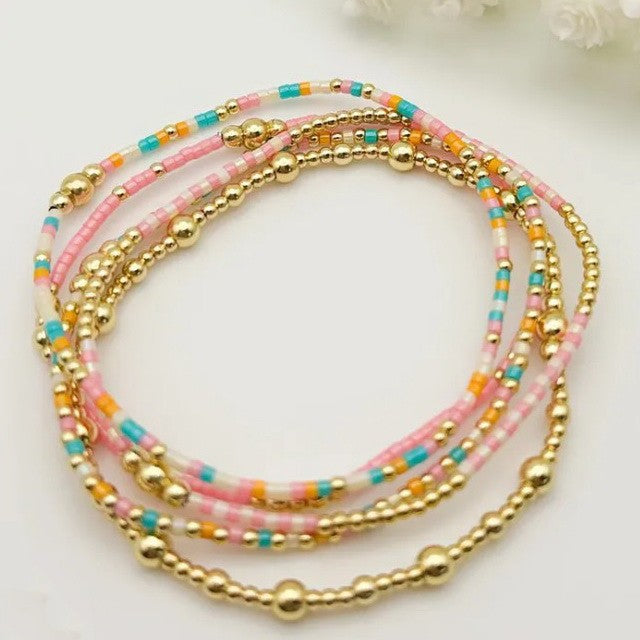 MULTI LAYER NATURAL STONE BALL CHAIN LINK BRACELET | 40B5228