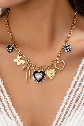 CHARM NECKLACE-BOW CHECKER HEART RHINESTONE | 80N92728
