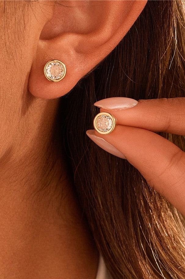 Rhinestone Bezel Square Round Stud Earring | 40E467