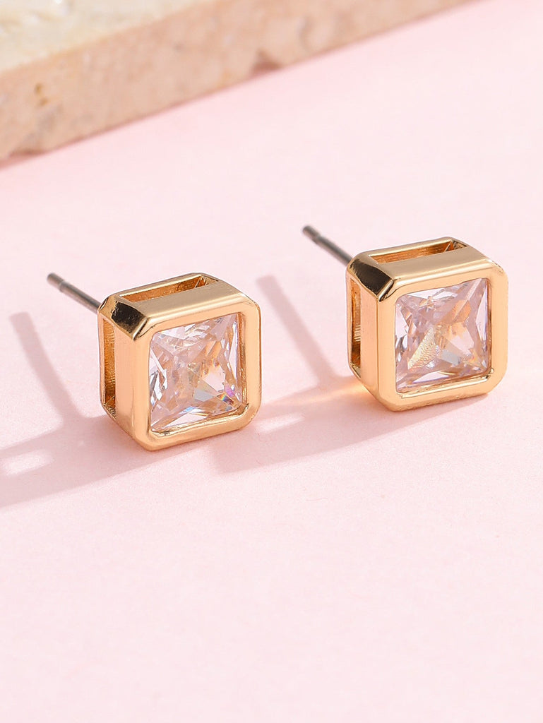 Rhinestone Bezel Square Round Stud Earring | 40E467