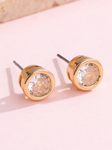 Rhinestone Bezel Square Round Stud Earring | 40E467