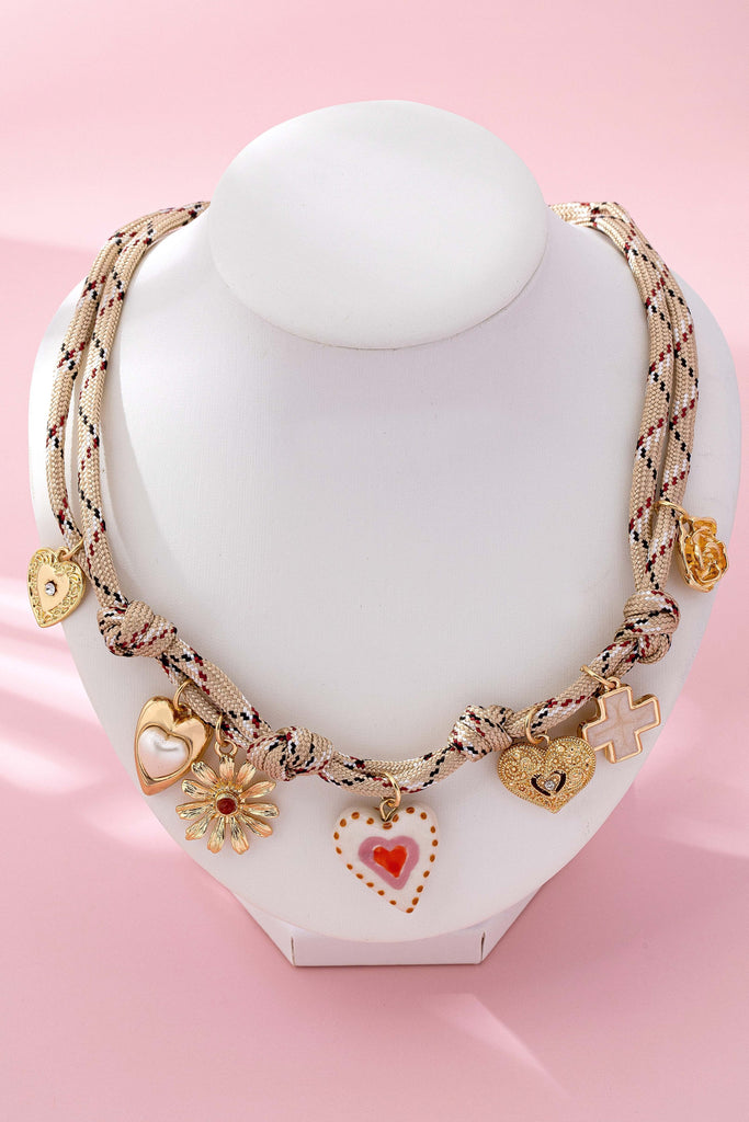 Ivory & Red cord Multi-Charm Boho Necklace | 80N92742