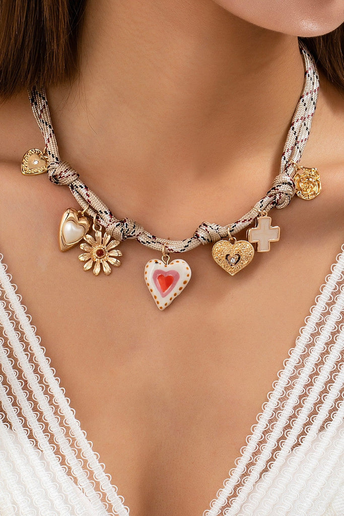 Ivory & Red cord Multi-Charm Boho Necklace | 80N92742