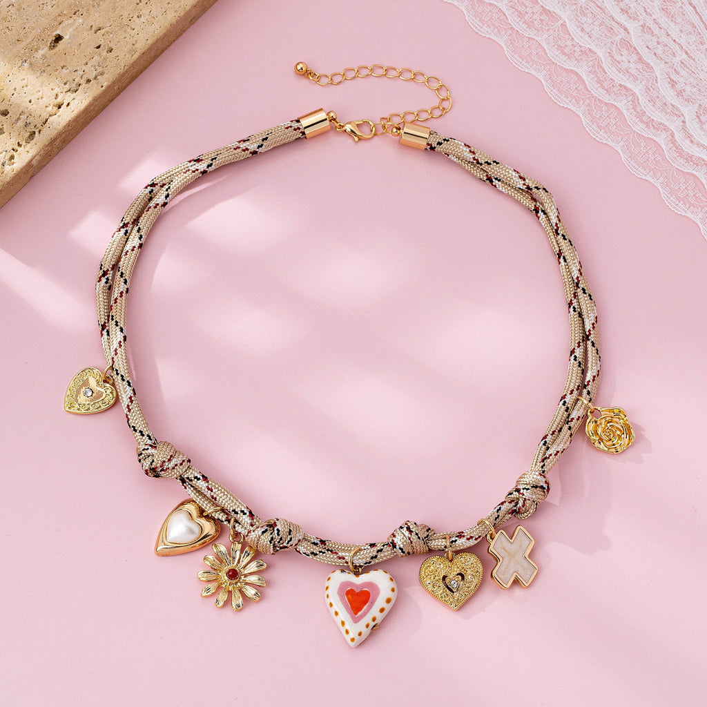 Ivory & Red cord Multi-Charm Boho Necklace | 80N92742