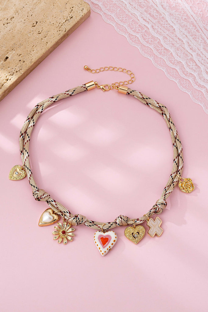 Ivory & Red cord Multi-Charm Boho Necklace | 80N92742