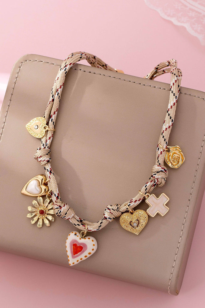 Ivory & Red cord Multi-Charm Boho Necklace | 80N92742