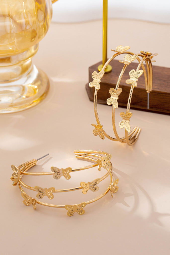 Gold-Tone Triple Butterfly Hoop Earrings | 80E61577