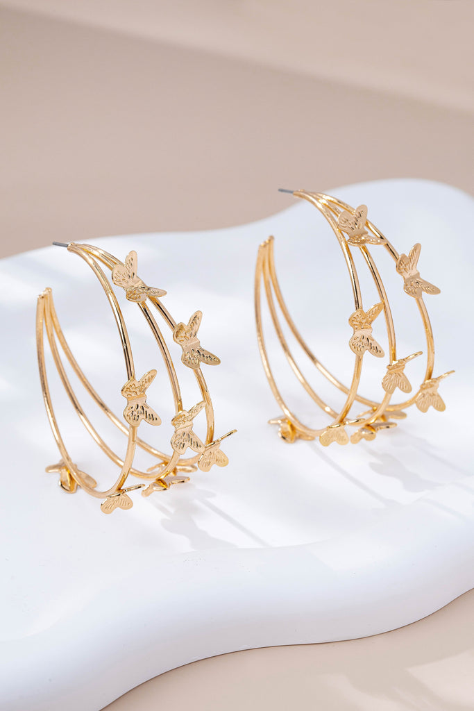 Gold-Tone Triple Butterfly Hoop Earrings | 80E61577