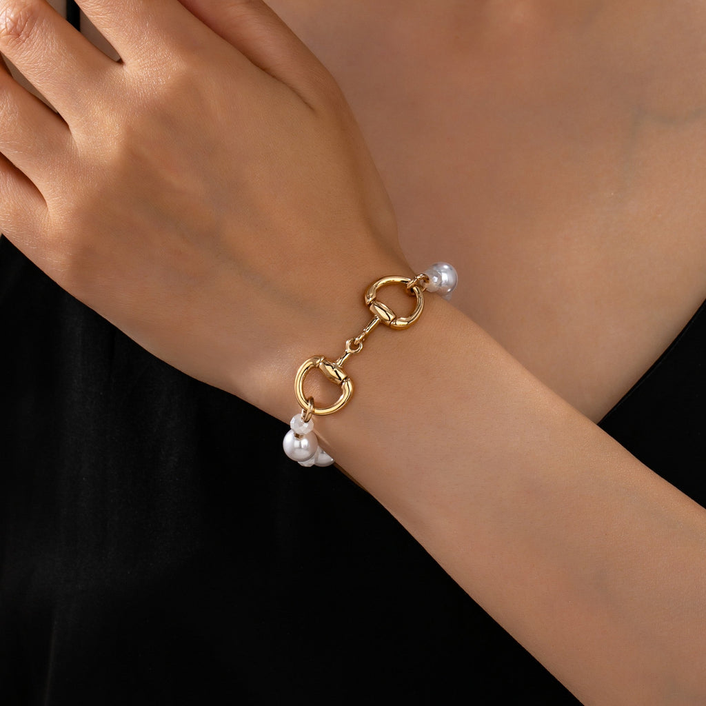 Horsebit Pearl & Faceted Bead Stretch Bracelet | 80B1957