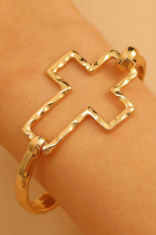 Hammered Open Cross Bangle - Silver or Gold | 40B5235