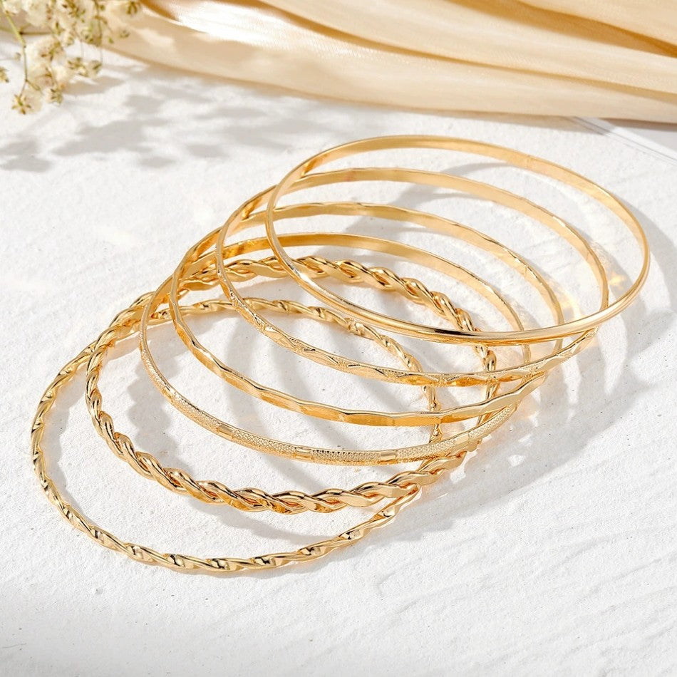 Gold Layered Bangle Set - Mixed Texture Stack | 40B5238