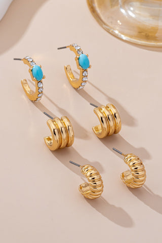 Turquoise Enamel Hoop Trio Earring Set | 80E61666
