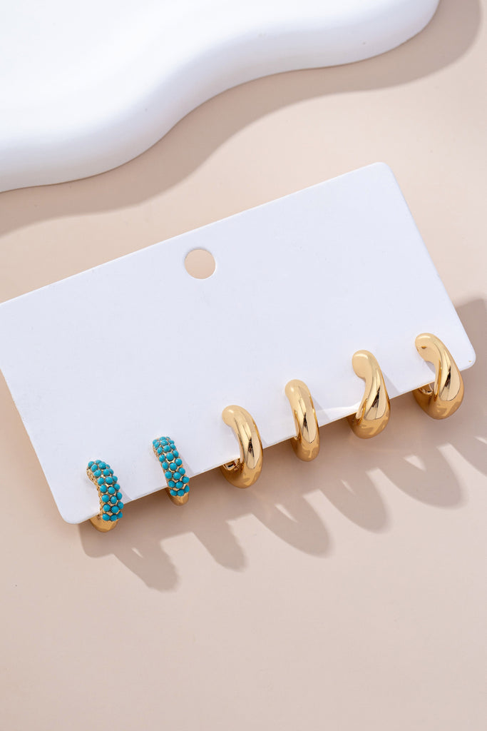 Turquoise Enamel Hoop Trio Earring Set | 80E61664