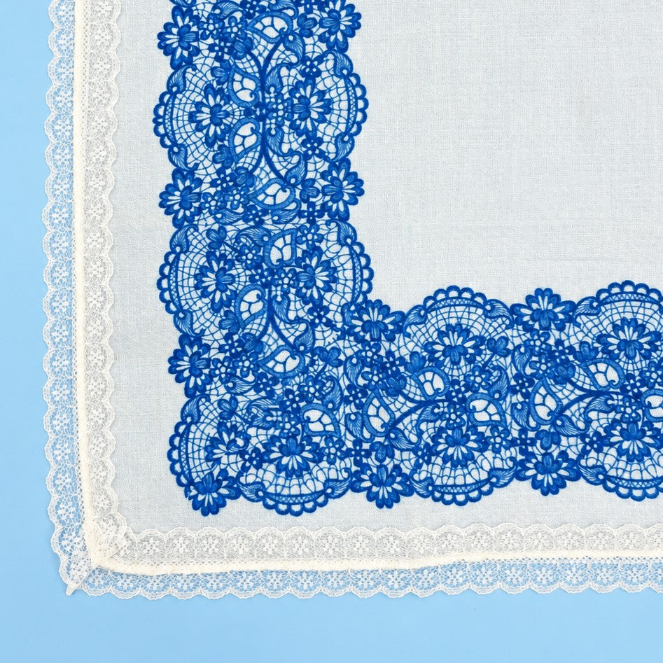 Lace Border Blue Lace-Print Square Scarf | 40SC763