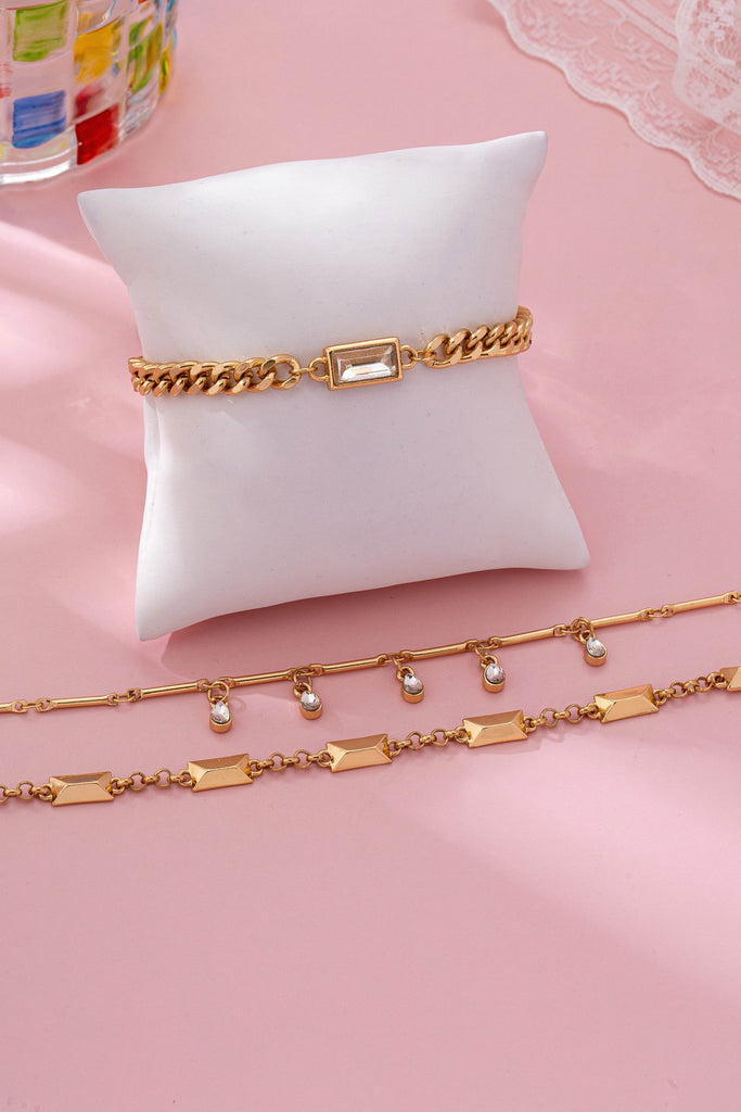 Gold Multi-Chain Crystal Drop Layered Bracelet | 80B1626