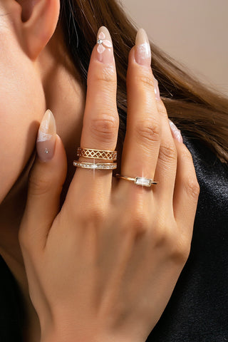 Gold Textured & Crystal Stacking Ring Trio | 80R154