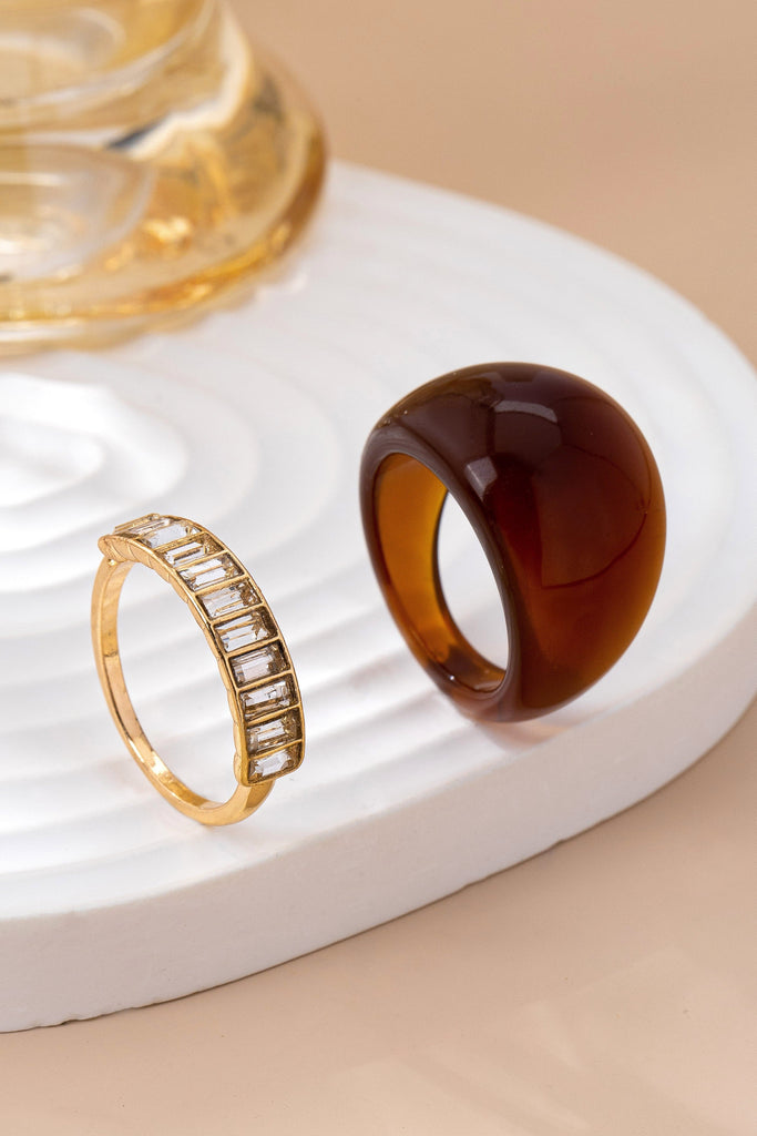Oversized Brown Dome Crystal Baguette Ring | 80R155