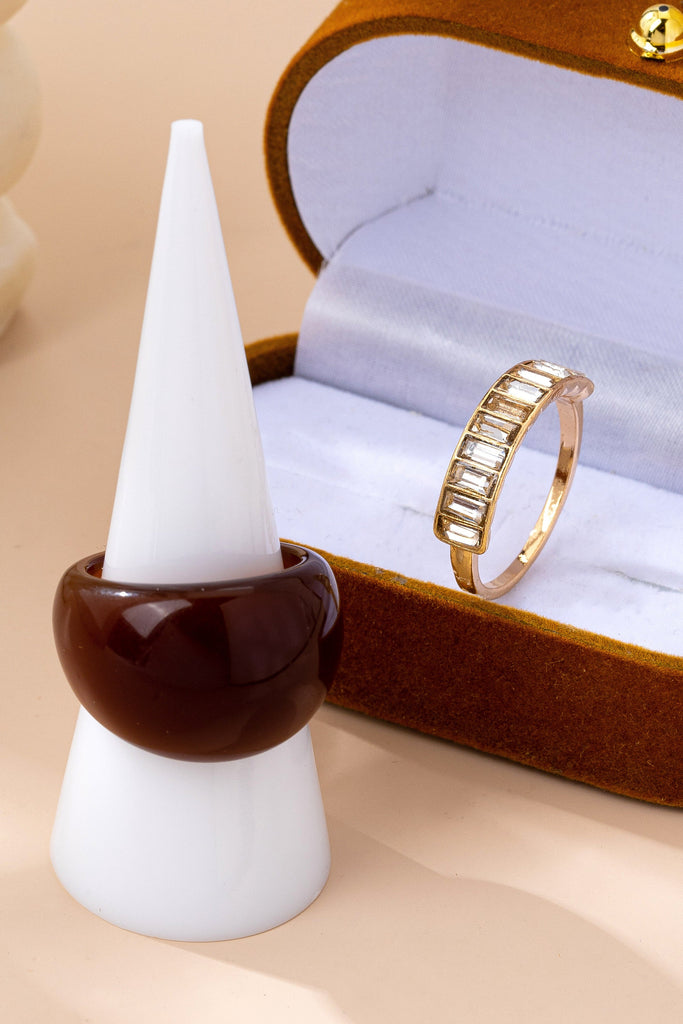 Oversized Brown Dome Crystal Baguette Ring | 80R155
