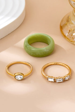 Jade & Crystal Gold Stacking Ring Trio | 80R156