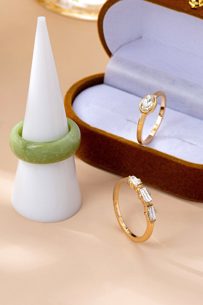 Jade & Crystal Gold Stacking Ring Trio | 80R156