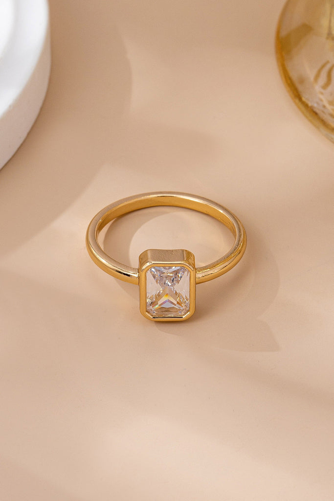 Gold Minimal Crystal Solitaire Bridal Ring | 80R165
