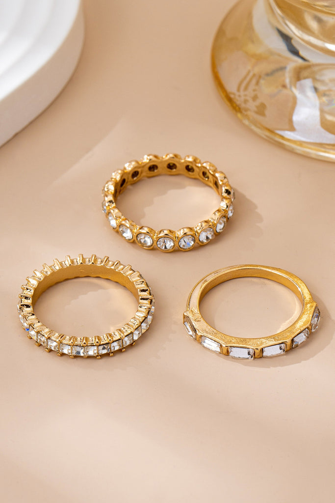 Gold-Tone Triple Crystal Stacking Ring Set | 80R176