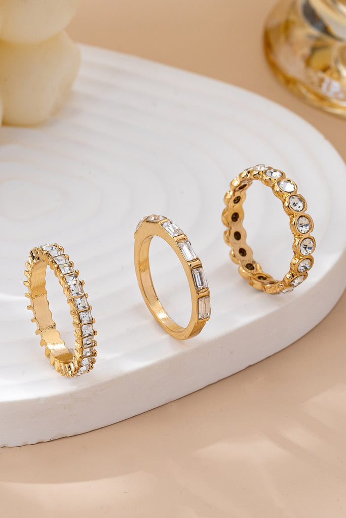 Gold-Tone Triple Crystal Stacking Ring Set | 80R176