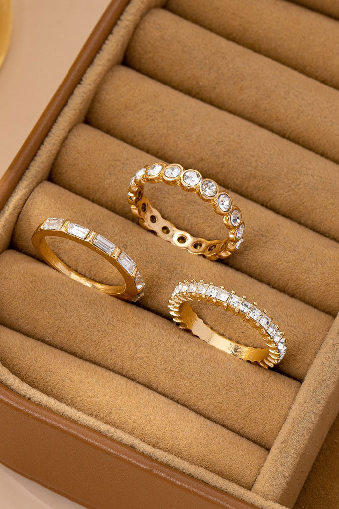 Gold-Tone Triple Crystal Stacking Ring Set | 80R176
