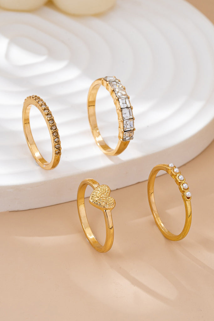 Gold-Tone Mixed Crystal & Pearl Stacking Ring Set | 80R177