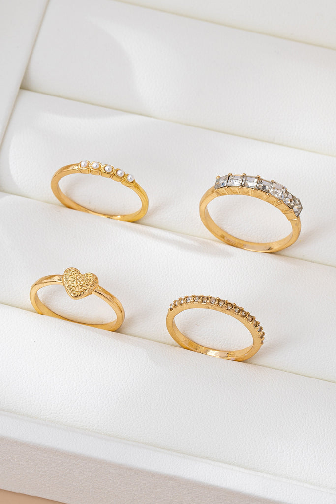 Gold-Tone Mixed Crystal & Pearl Stacking Ring Set | 80R177