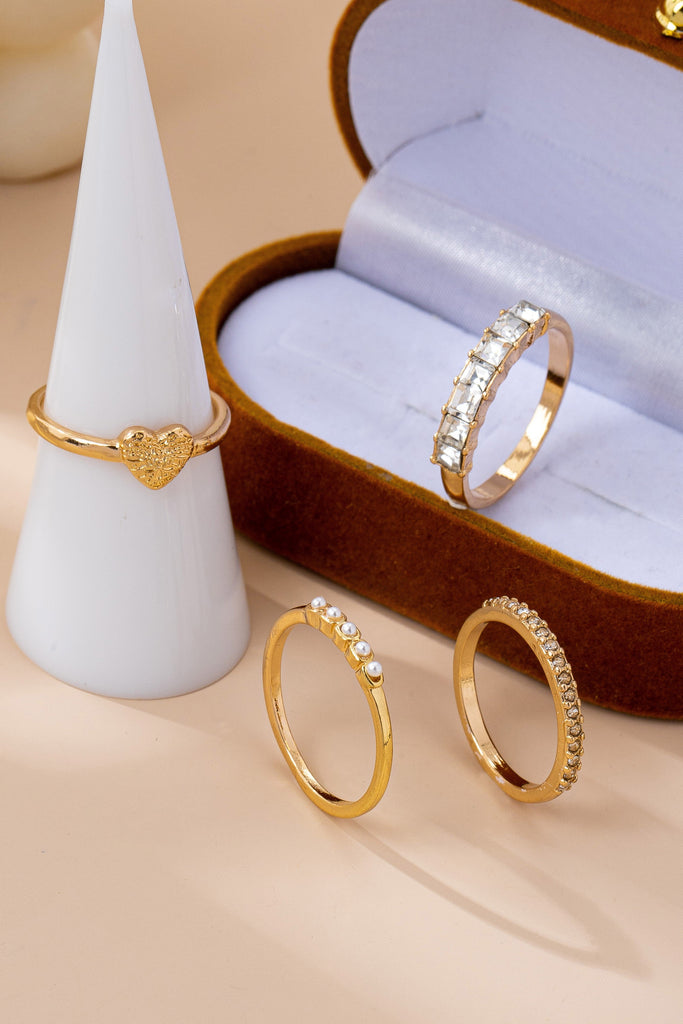 Gold-Tone Mixed Crystal & Pearl Stacking Ring Set | 80R177