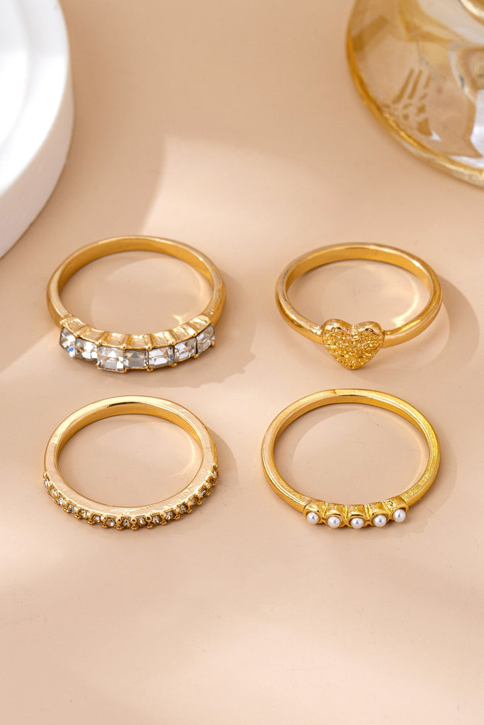 Gold-Tone Mixed Crystal & Pearl Stacking Ring Set | 80R177