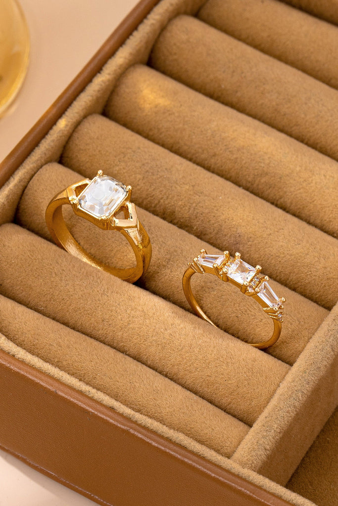 Gold-Tone Emerald-Cut Crystal Statement Ring Duo | 80R180