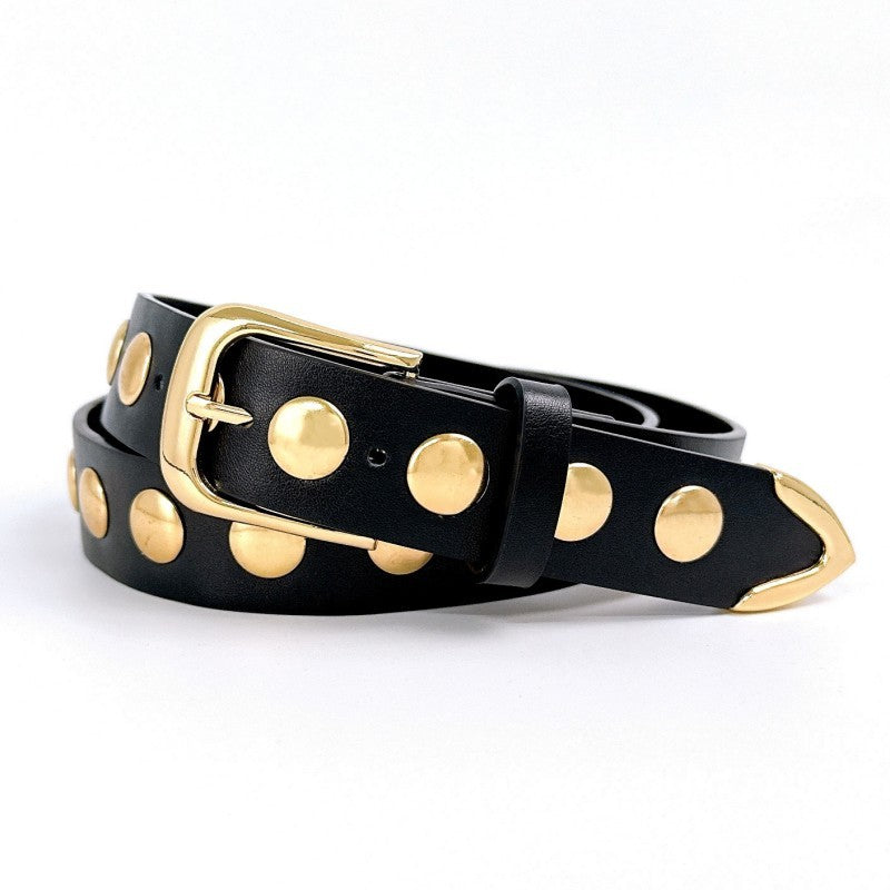 Black Leather Gold Studded Belt | 40BT662