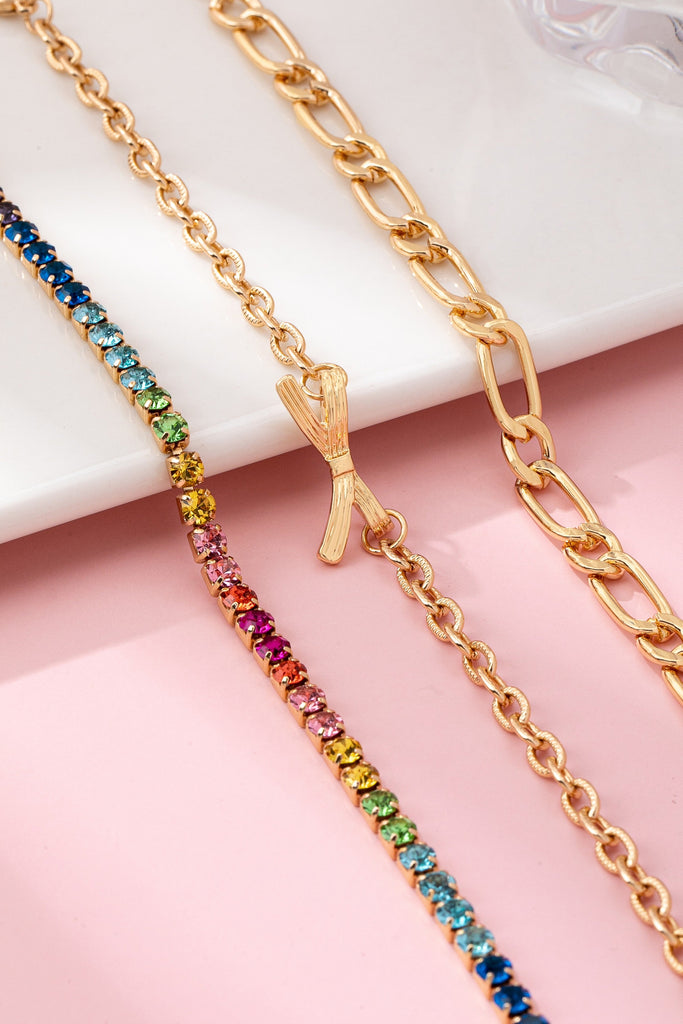 Multi Rainbow Crystals & Mixed Chains Bracelet | 80B1646