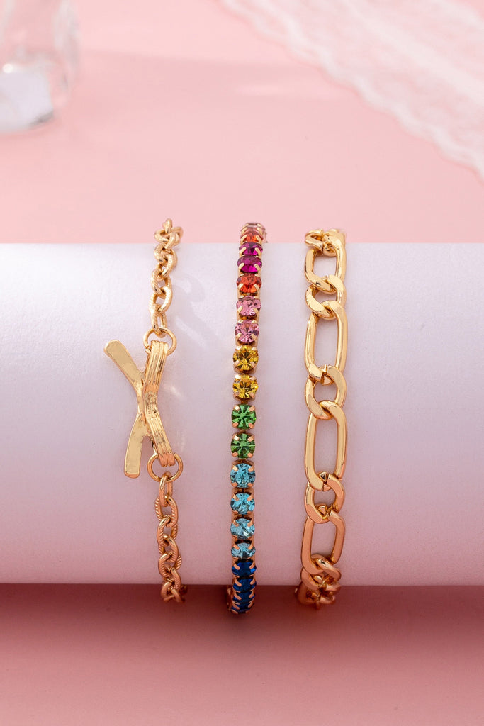 Multi Rainbow Crystals & Mixed Chains Bracelet | 80B1646