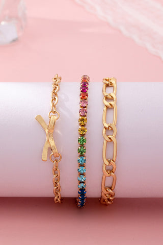 Multi Rainbow Crystals & Mixed Chains Bracelet | 80B1646