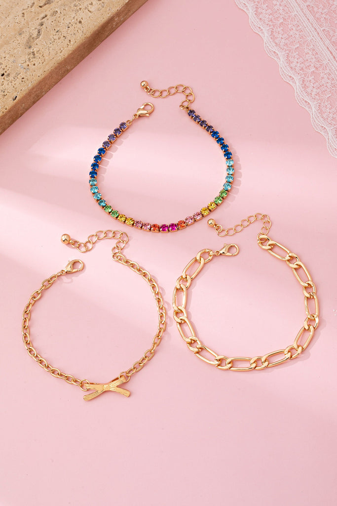 Multi Rainbow Crystals & Mixed Chains Bracelet | 80B1646