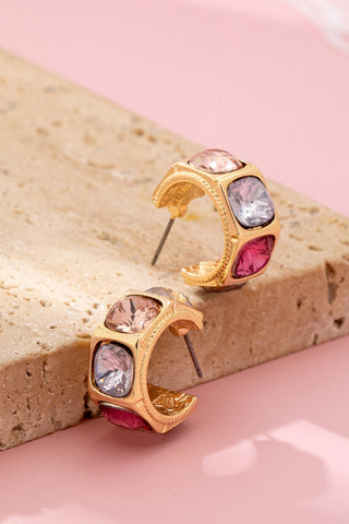 Gold-Tone Multi Color Gem Crystal Hoop Earrings | 80E61876