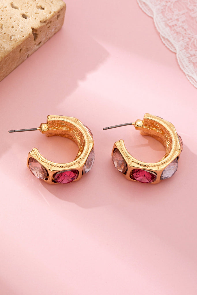 Gold-Tone Multi Color Gem Crystal Hoop Earrings | 80E61876
