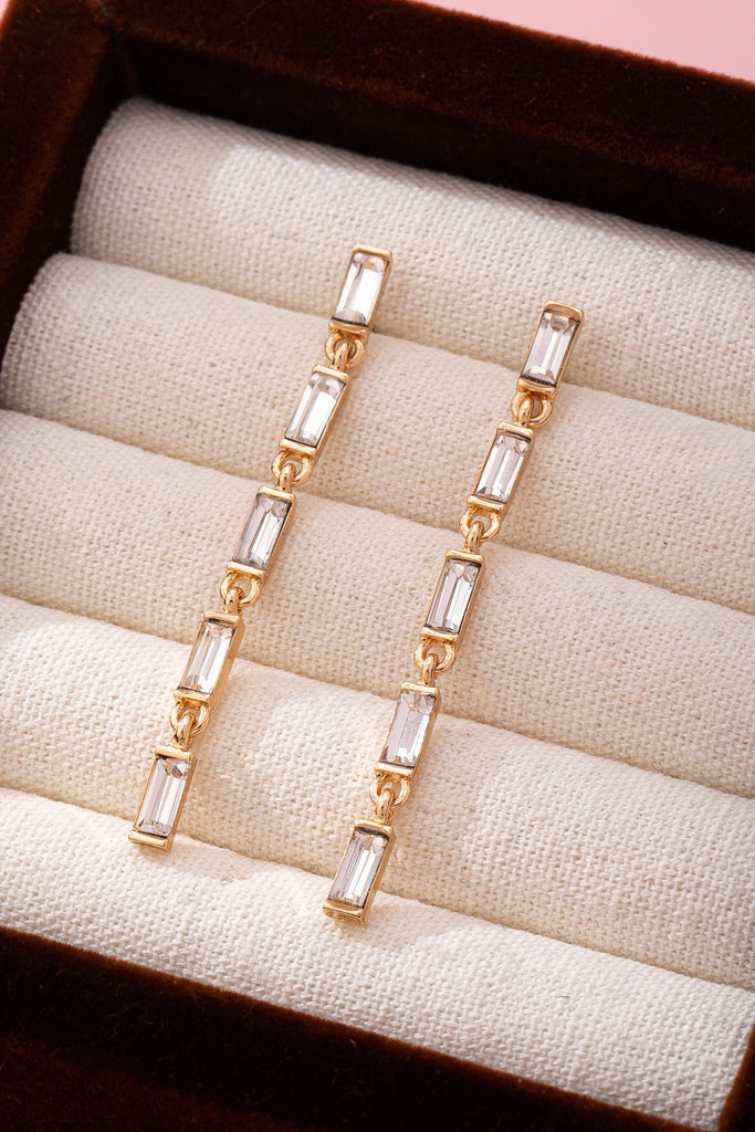 Gold-Tone Baguette Crystal Linear Drop Earrings | 80E61861