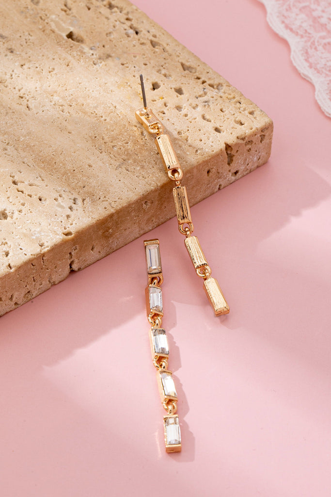 Gold-Tone Baguette Crystal Linear Drop Earrings | 80E61861