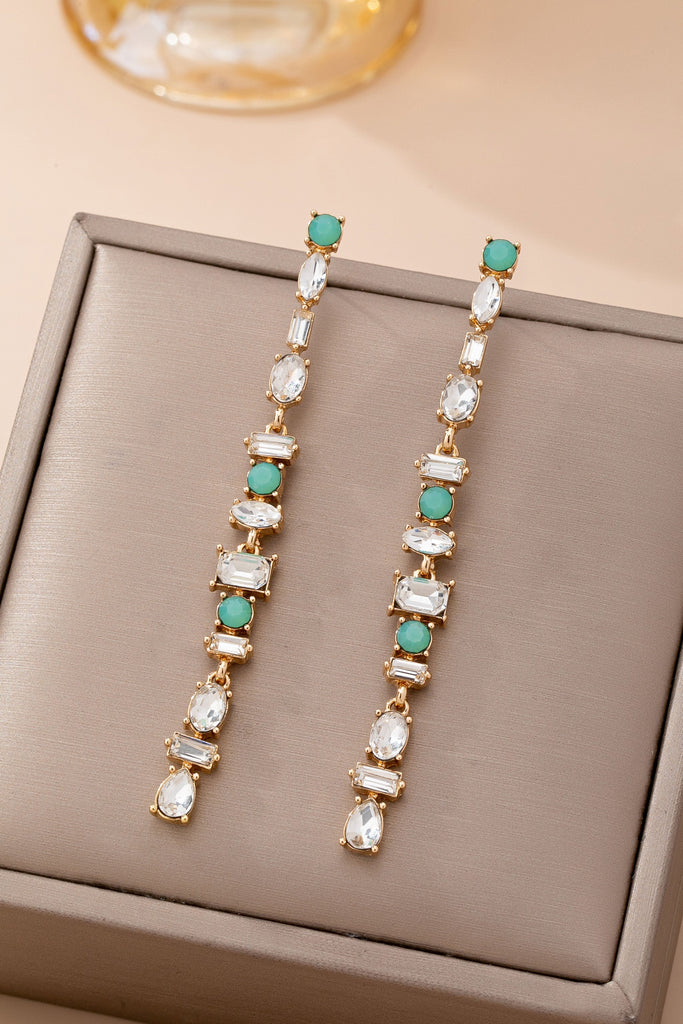 Turquoise & Clear Crystal Linear Drop Earrings | 80E61862