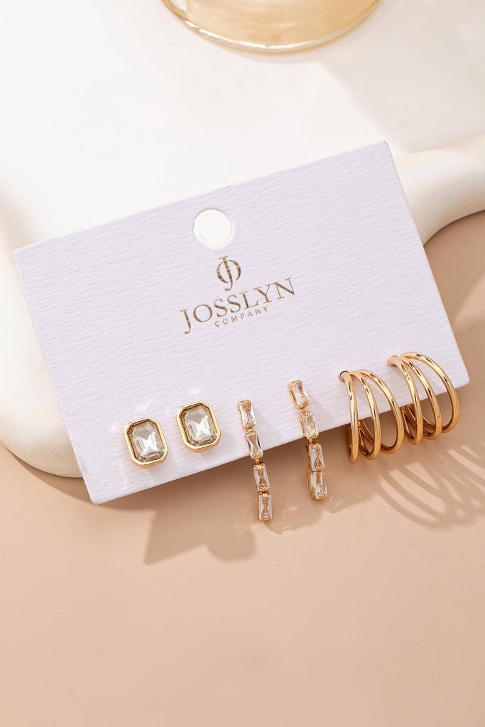 Emerald-Cut Crystal Baguette Linear & Hoop Huggies | 80E61879