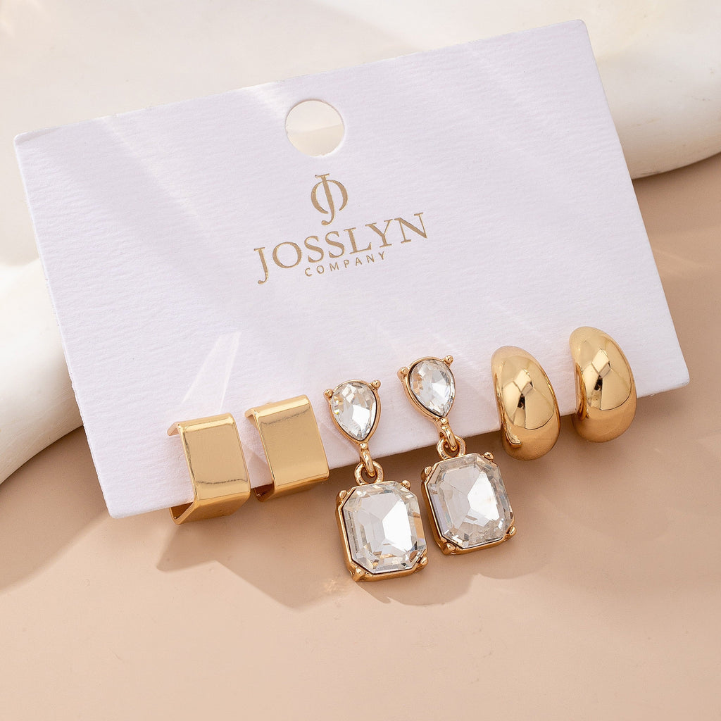 Trio Square Crescent Huggies & Crystal Drops | 80E61882