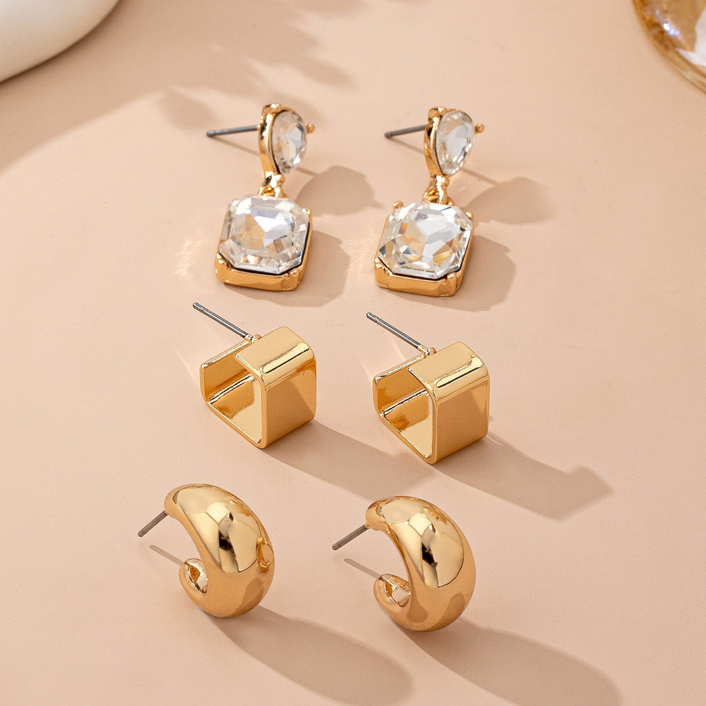 Trio Square Crescent Huggies & Crystal Drops | 80E61882