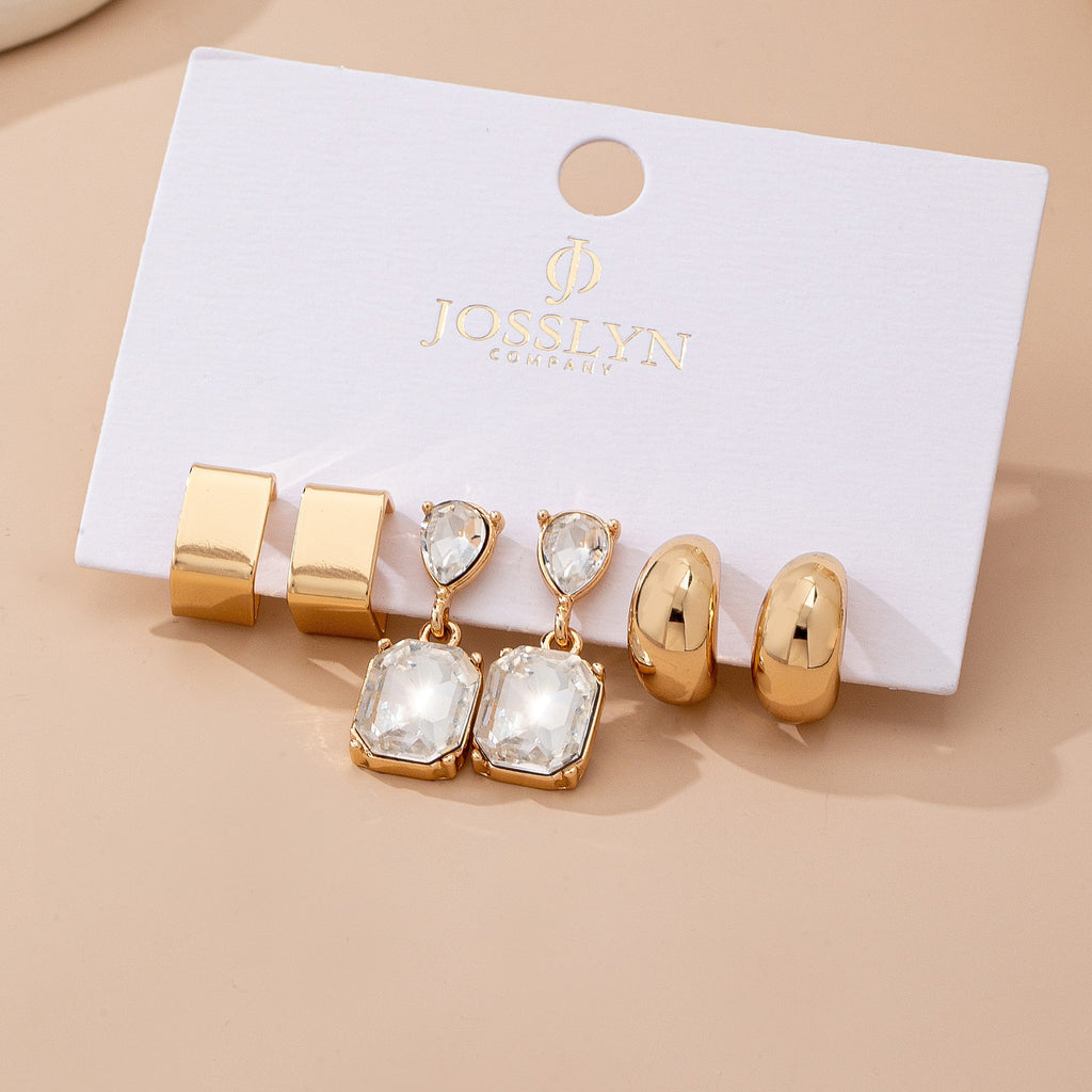 Trio Square Crescent Huggies & Crystal Drops | 80E61882