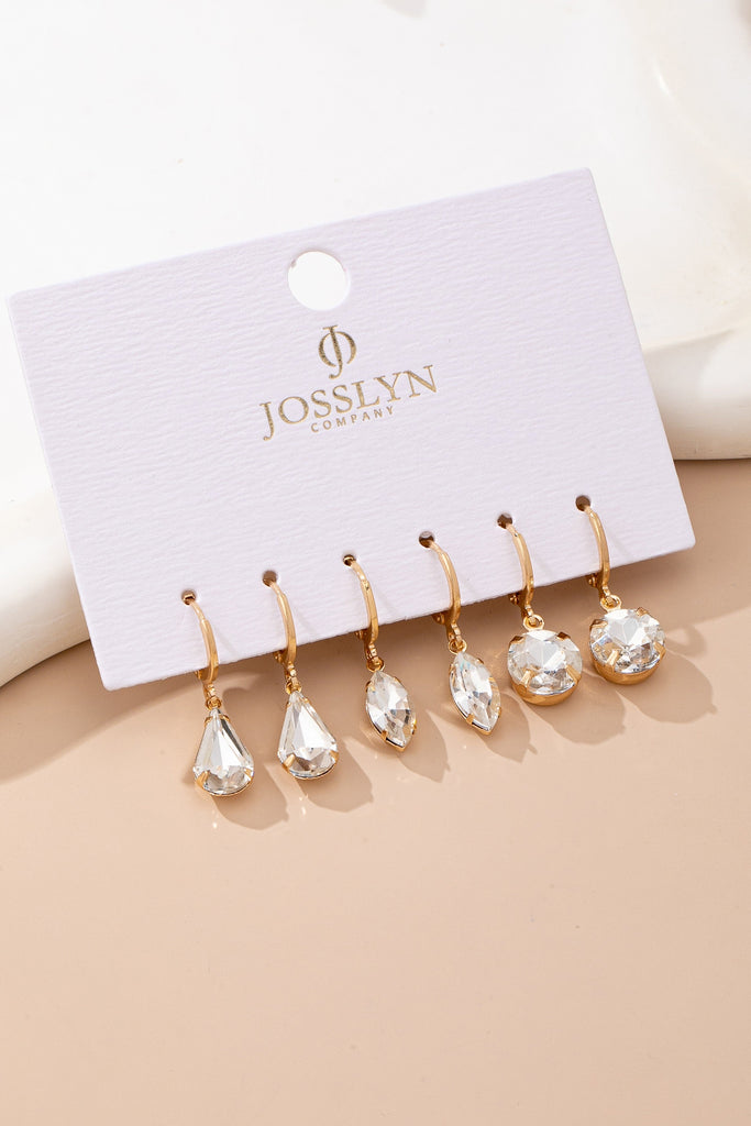 Clear Crystal Drop Huggie Earring Set | 80E61885